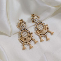 Lucentarts Jewellery Gold Plated Pota Stone And Pearl Dangler Earrings