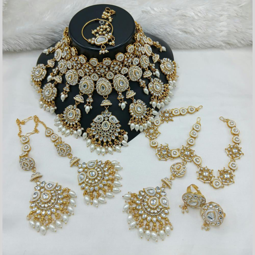 Lucentarts Jewellery Gold Plated Kundan Stone And Meenakari Semi Bridal Necklace Set