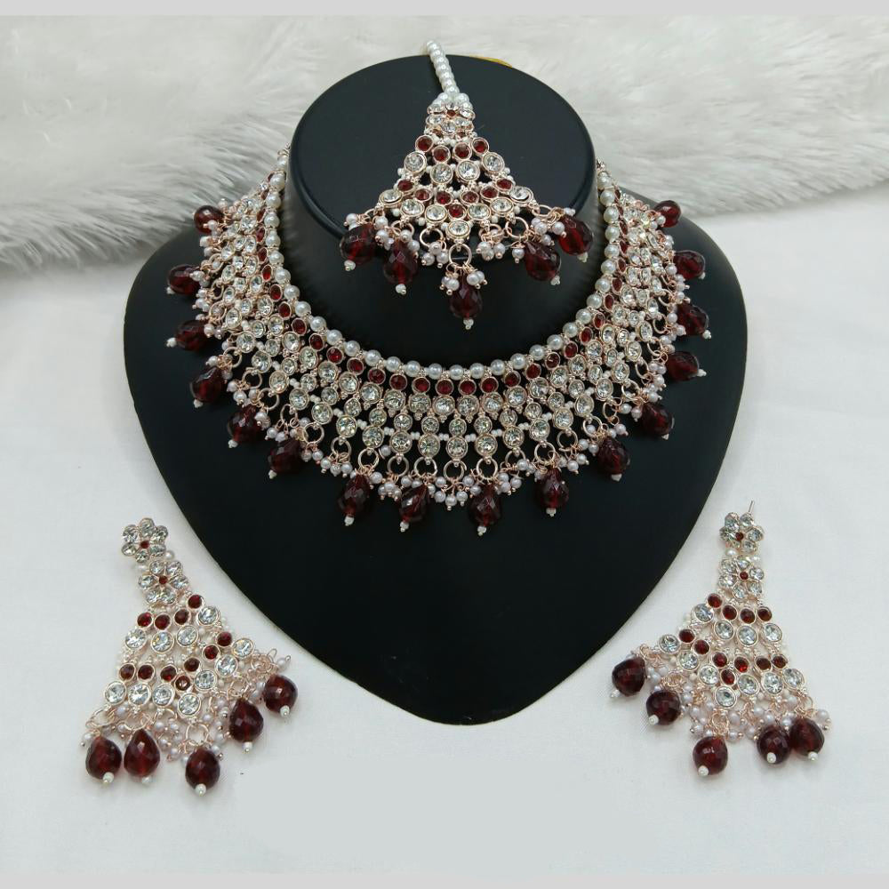 Lucentarts Jewellery Gold Plated Austrian Stone And Beads Choker Necklace Set
