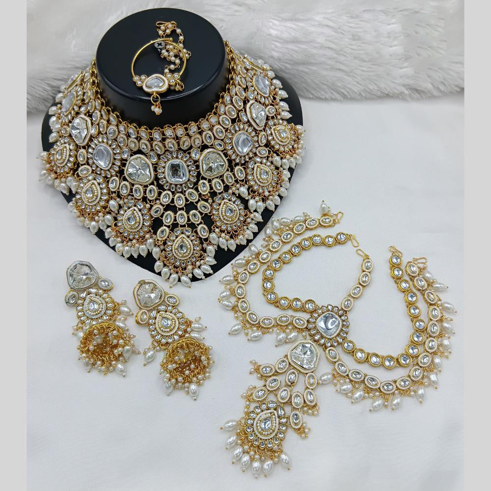 Lucentarts Jewellery Gold Plated Kundan Stone And Meenakari Semi Bridal Necklace Set