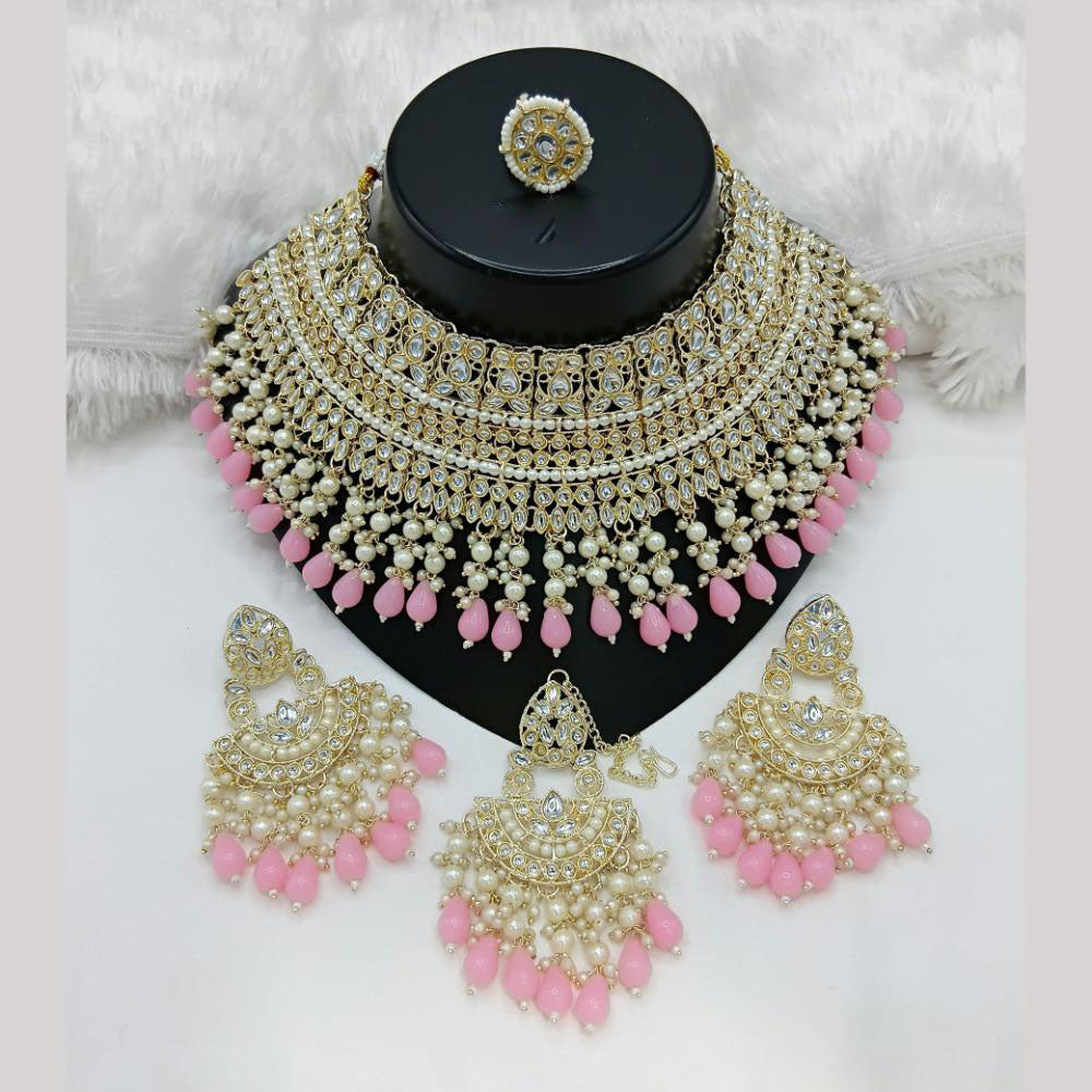 Lucentarts Jewellery Gold Plated Kundan Stone Pearls And Beads Choker Necklace Set