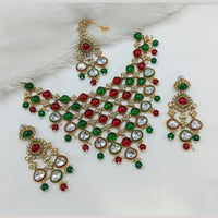 Lucentarts Jewellery Gold Plated Kundan Stone And Beads Necklace Set