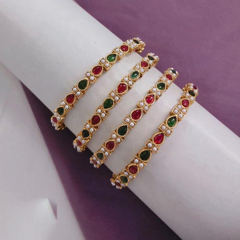 Lucentarts Jewellery Gold Plated Pota Stone And Pearl Bangles Set