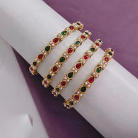 Lucentarts Jewellery Gold Plated Pota Stone And Pearl Bangles Set