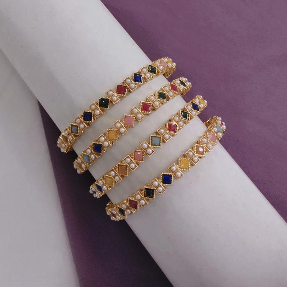 Lucentarts Jewellery Gold Plated Pota Stone And Pearl Bangles Set