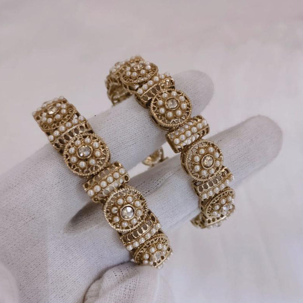 Lucentarts Jewellery Gold Plated Austrian Stone And Pearl Bangles Set