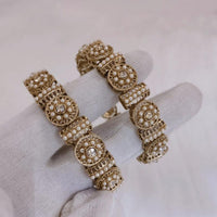 Lucentarts Jewellery Gold Plated Austrian Stone And Pearl Bangles Set