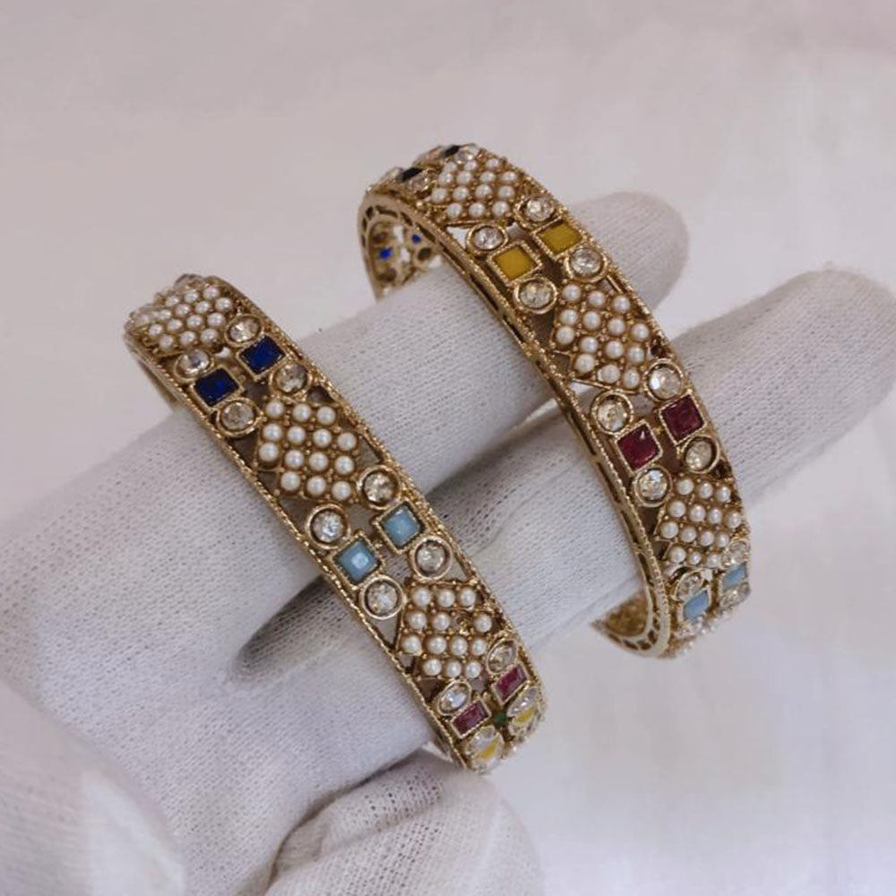 Lucentarts Jewellery Gold Plated Pota Stone And Pearl Bangles Set