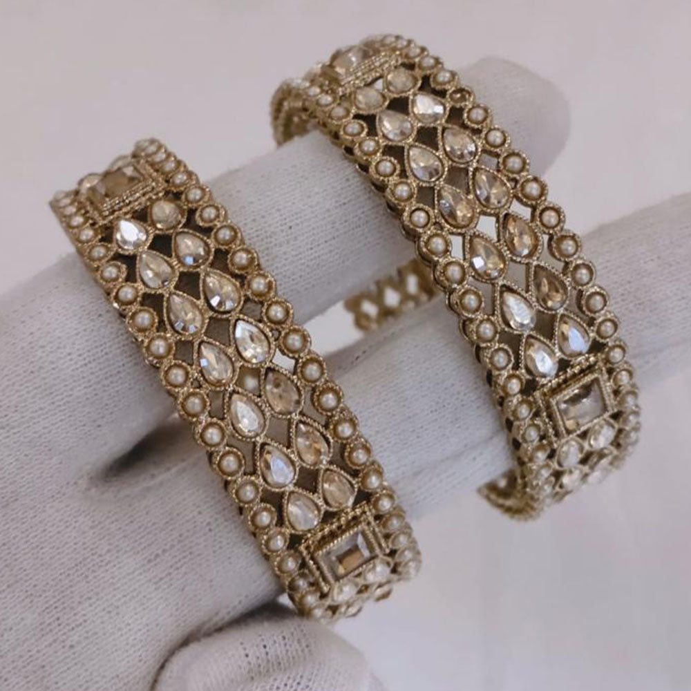 Lucentarts Jewellery Gold Plated Crystal Stone And Pearl Bangles Set