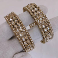 Lucentarts Jewellery Gold Plated Crystal Stone And Pearl Bangles Set