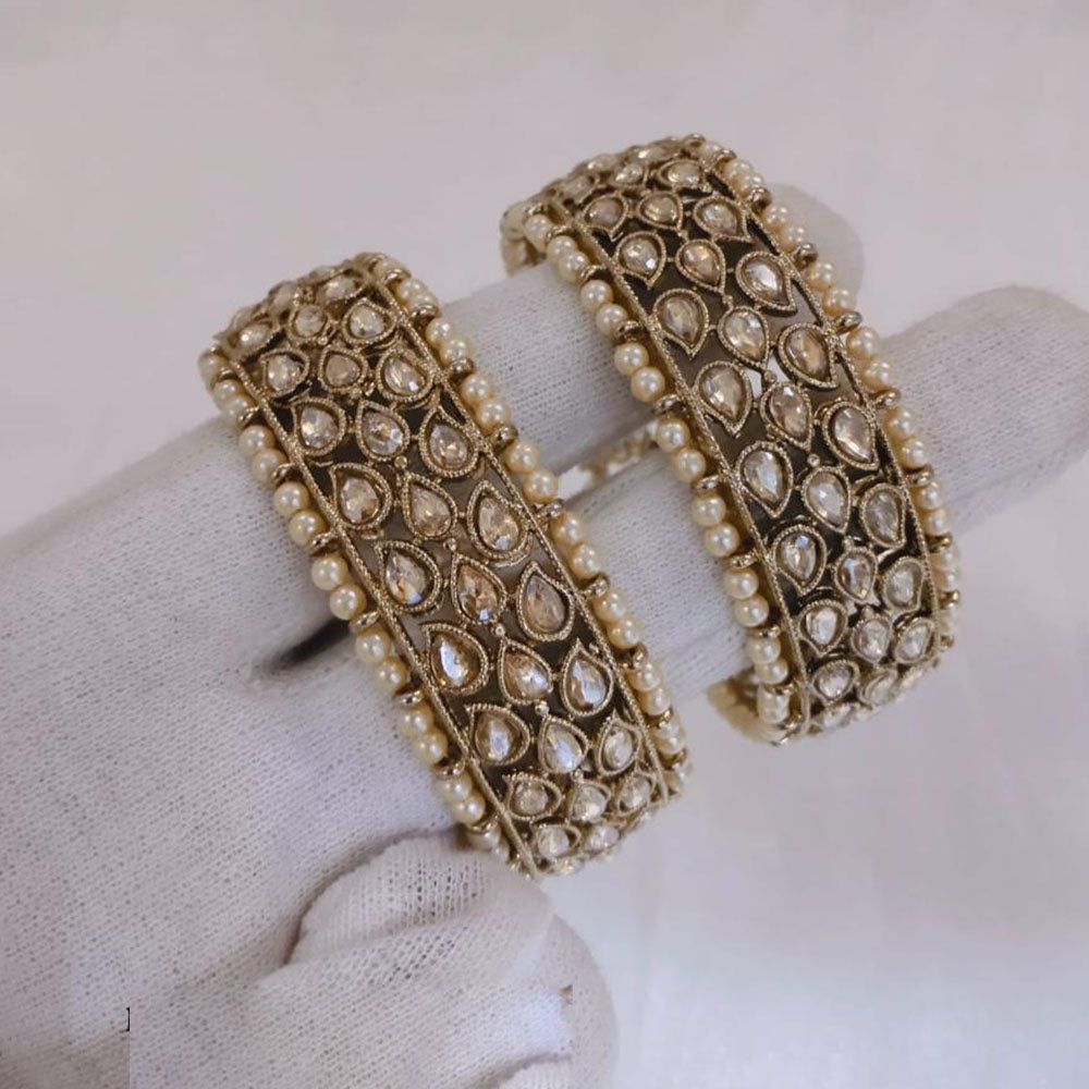 Lucentarts Jewellery Gold Plated Crystal Stone And Pearl Bangles Set