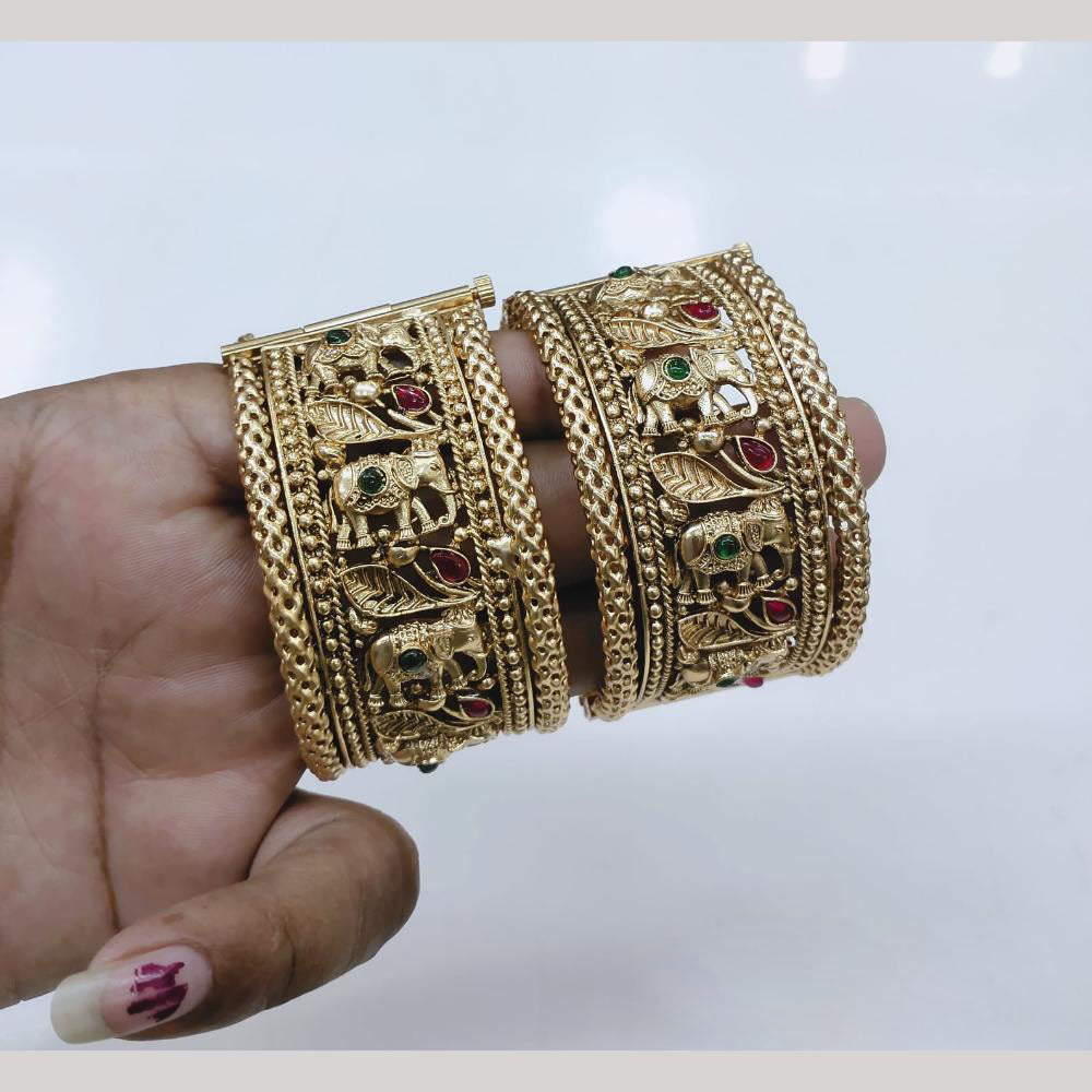 Lucentarts Jewellery Gold Plated Pota Stone Openable Bangles Set
