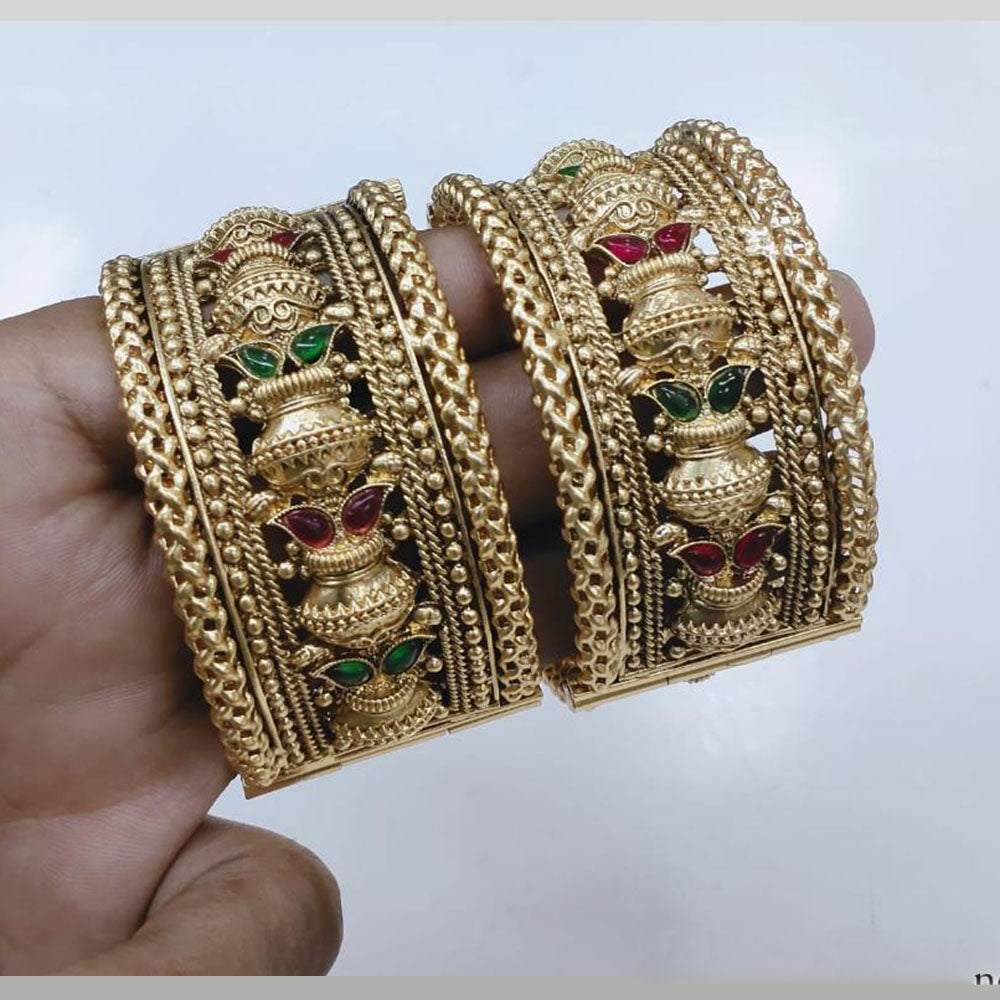 Lucentarts Jewellery Gold Plated Pota Stone Openable Bangles Set
