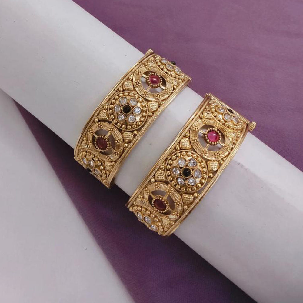 Lucentarts Jewellery Gold Plated Pota Stone Openable Bangles Set