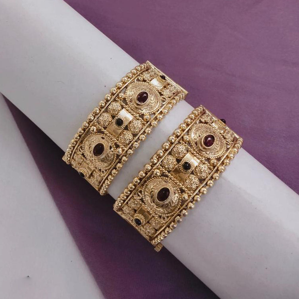 Lucentarts Jewellery Gold Plated Pota Stone Openable Bangles Set