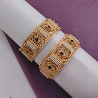 Lucentarts Jewellery Gold Plated Pota Stone And Pearl Openable Bangles Set