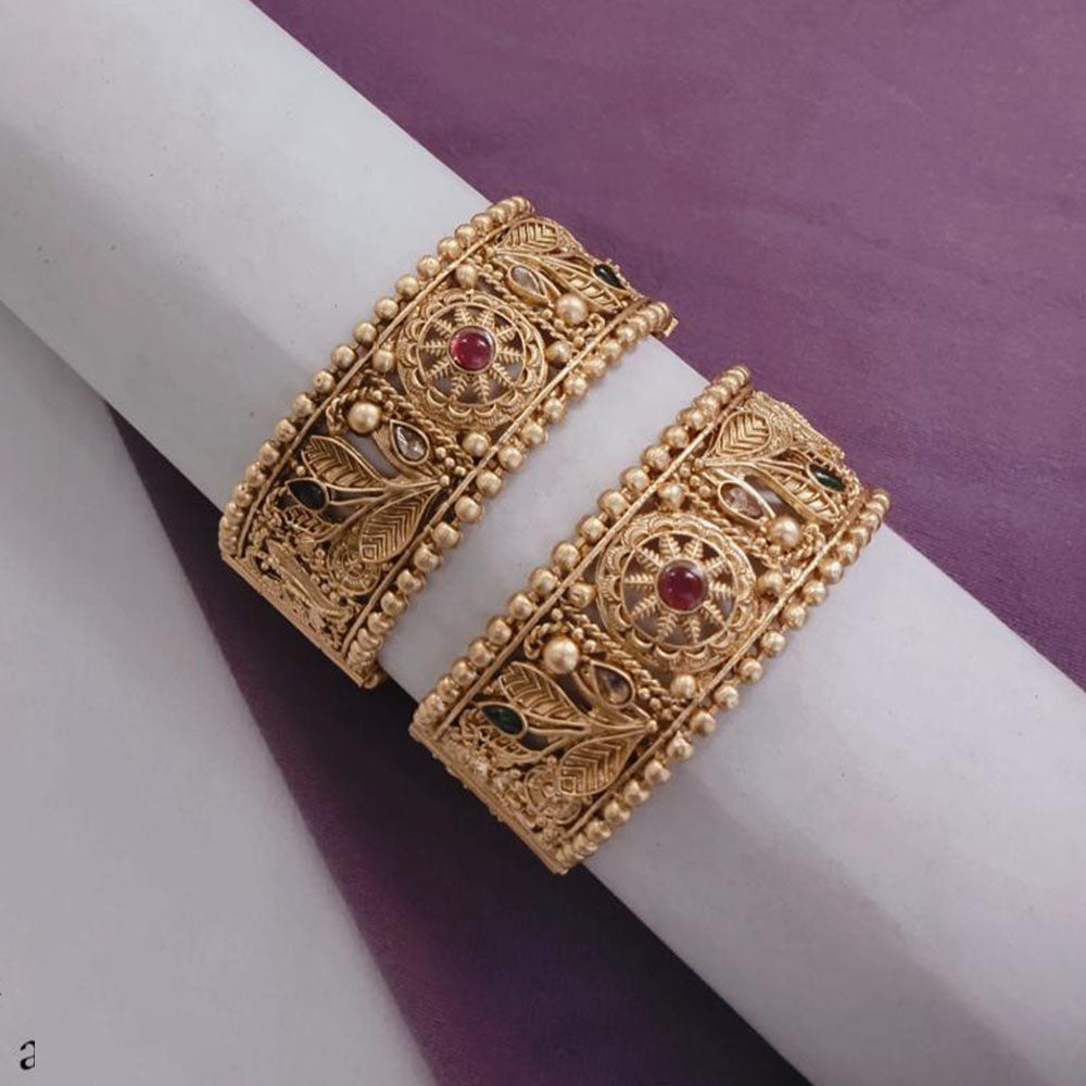 Lucentarts Jewellery Gold Plated Pota Stone Openable Bangles Set