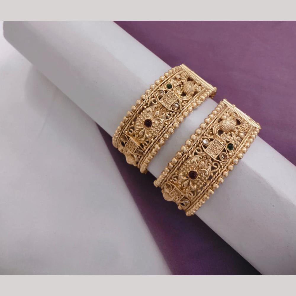 Lucentarts Jewellery Gold Plated Pota Stone Openable Bangles Set