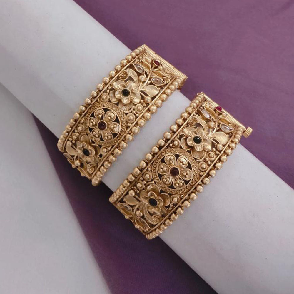 Lucentarts Jewellery Gold Plated Pota Stone Openable Bangles Set