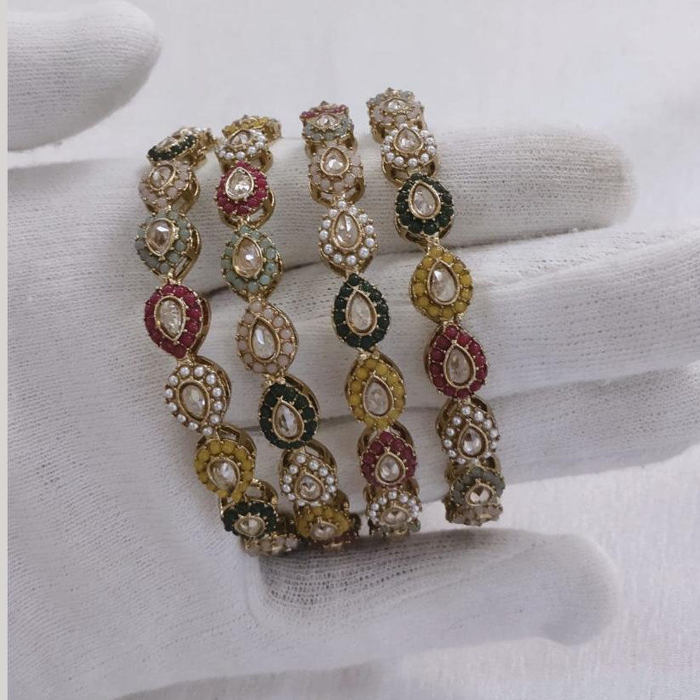 Lucentarts Jewellery Gold Plated Crystal Stone And Pearl Bangles Set
