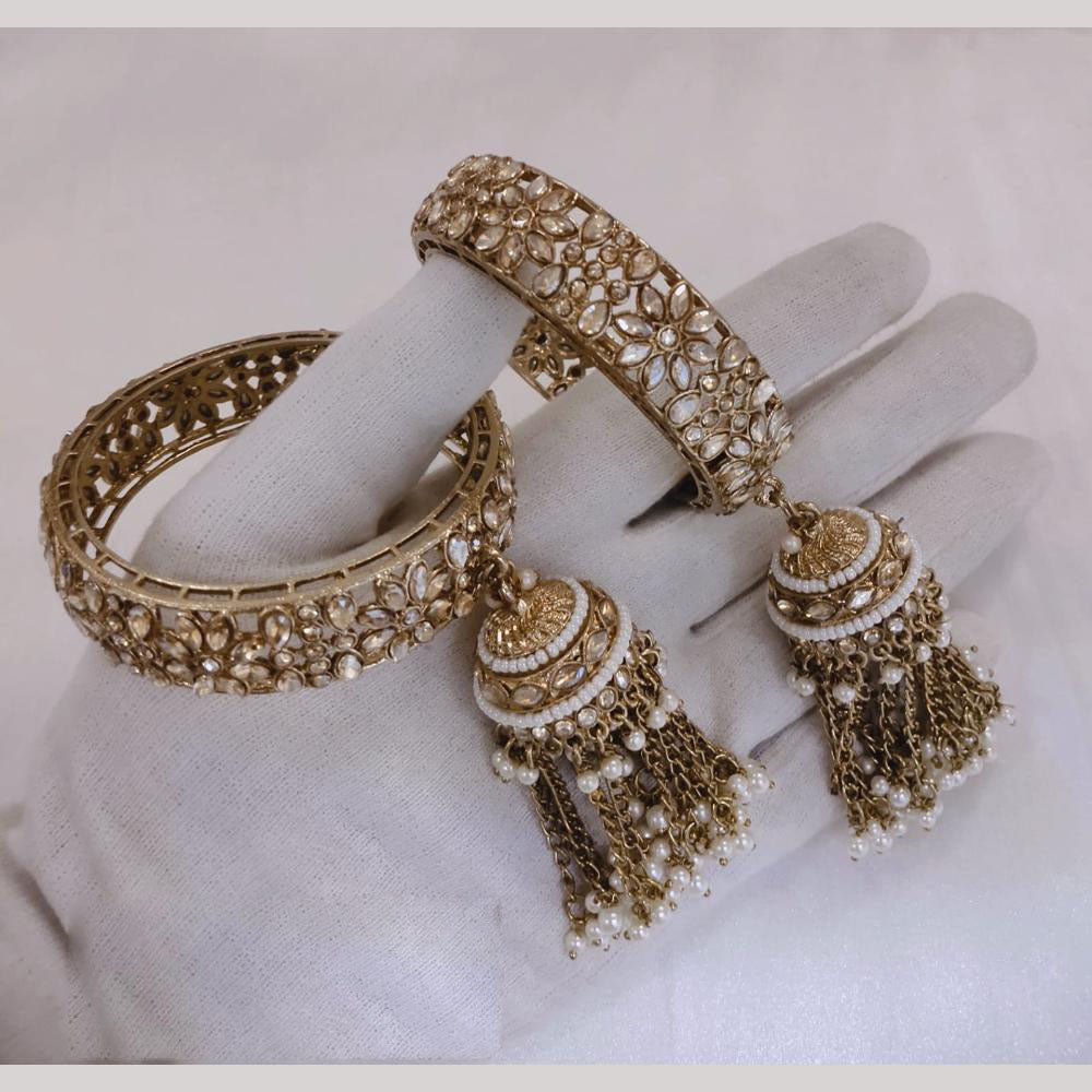Lucentarts Jewellery Gold Plated Crystal Stone And Pearl Bangles Set