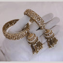 Lucentarts Jewellery Gold Plated Crystal Stone And Pearl Bangles Set