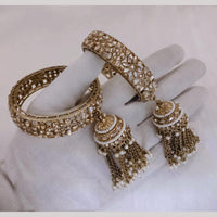 Lucentarts Jewellery Gold Plated Crystal Stone And Pearl Bangles Set