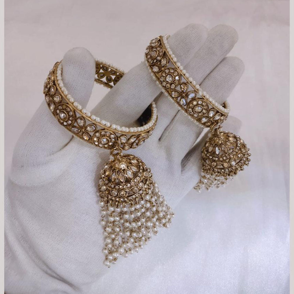 Lucentarts Jewellery Gold Plated Crystal Stone And Pearl Bangles Set
