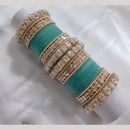 Lucentarts Jewellery Gold Plated Pota Stone And Pearl Velvet Bangles Set
