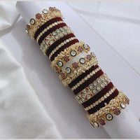 Lucentarts Jewellery Gold Plated Pota Stone And Pearl Velvet Bangles Set