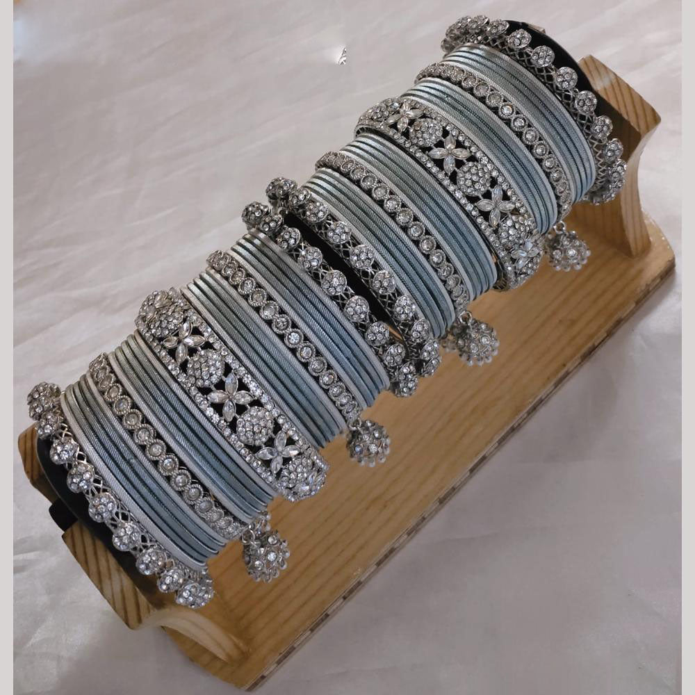 Lucentarts Jewellery Silver Plated Austrian Stone And Pearl Metal Bangles Set