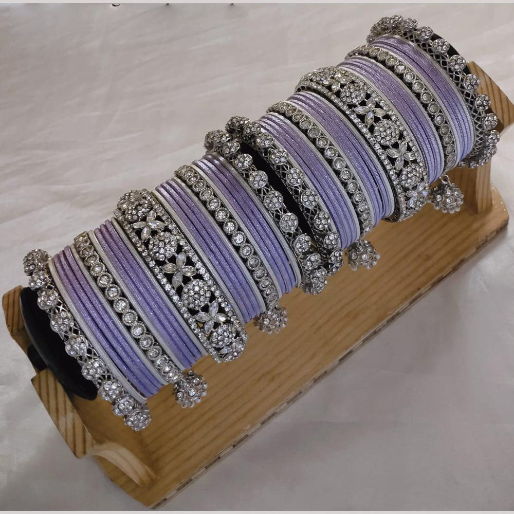Lucentarts Jewellery Silver Plated Austrian Stone And Pearl Metal Bangles Set