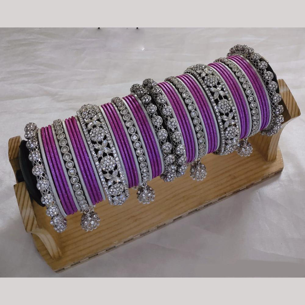 Lucentarts Jewellery Silver Plated Austrian Stone And Pearl Metal Bangles Set