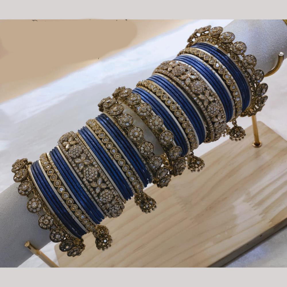Lucentarts Jewellery Gold Plated Austrian Stone And Pearl Metal Bangles Set