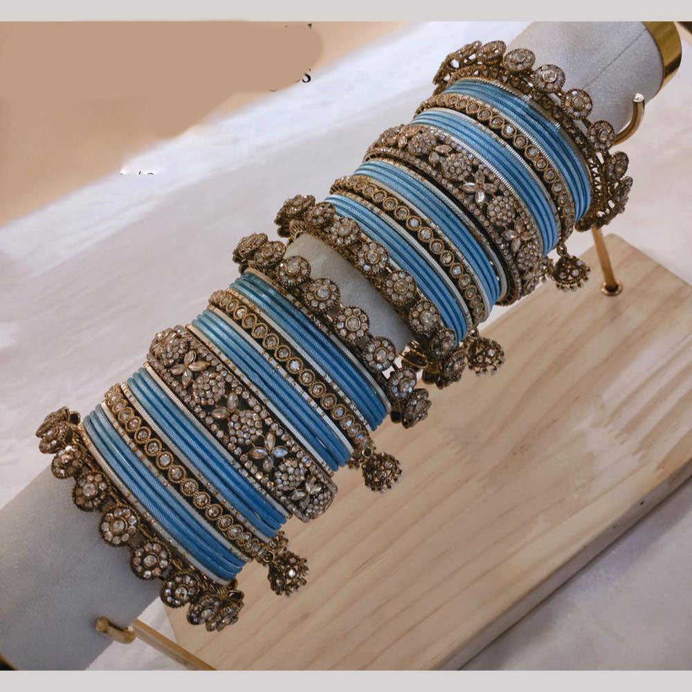 Lucentarts Jewellery Gold Plated Austrian Stone And Pearl Metal Bangles Set