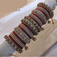 Lucentarts Jewellery Gold Plated Austrian Stone And Pearl Metal Bangles Set
