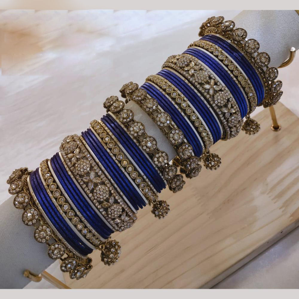 Lucentarts Jewellery Gold Plated Austrian Stone And Pearl Metal Bangles Set
