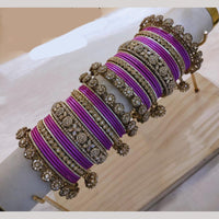 Lucentarts Jewellery Gold Plated Austrian Stone And Pearl Metal Bangles Set