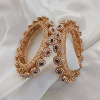 Lucentarts Jewellery Gold Plated Pota Stone And Pearl Bangles Set