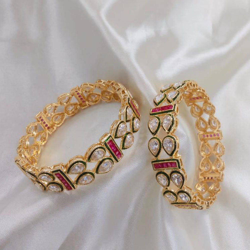 Lucentarts Jewellery Gold Plated Pota Stone Bangles Set