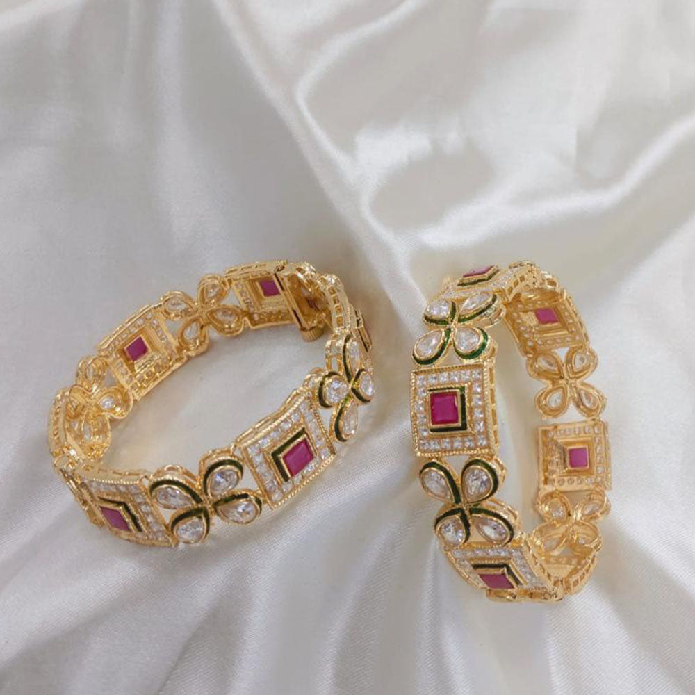 Lucentarts Jewellery Gold Plated Pota Stone Bangles Set