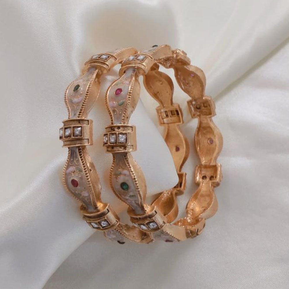 Lucentarts Jewellery Gold Plated Pota Stone And Meenakari Openable Bangles Set