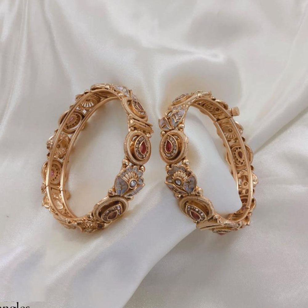 Lucentarts Jewellery Gold Plated Pota Stone And Meenakari Openable Bangles Set