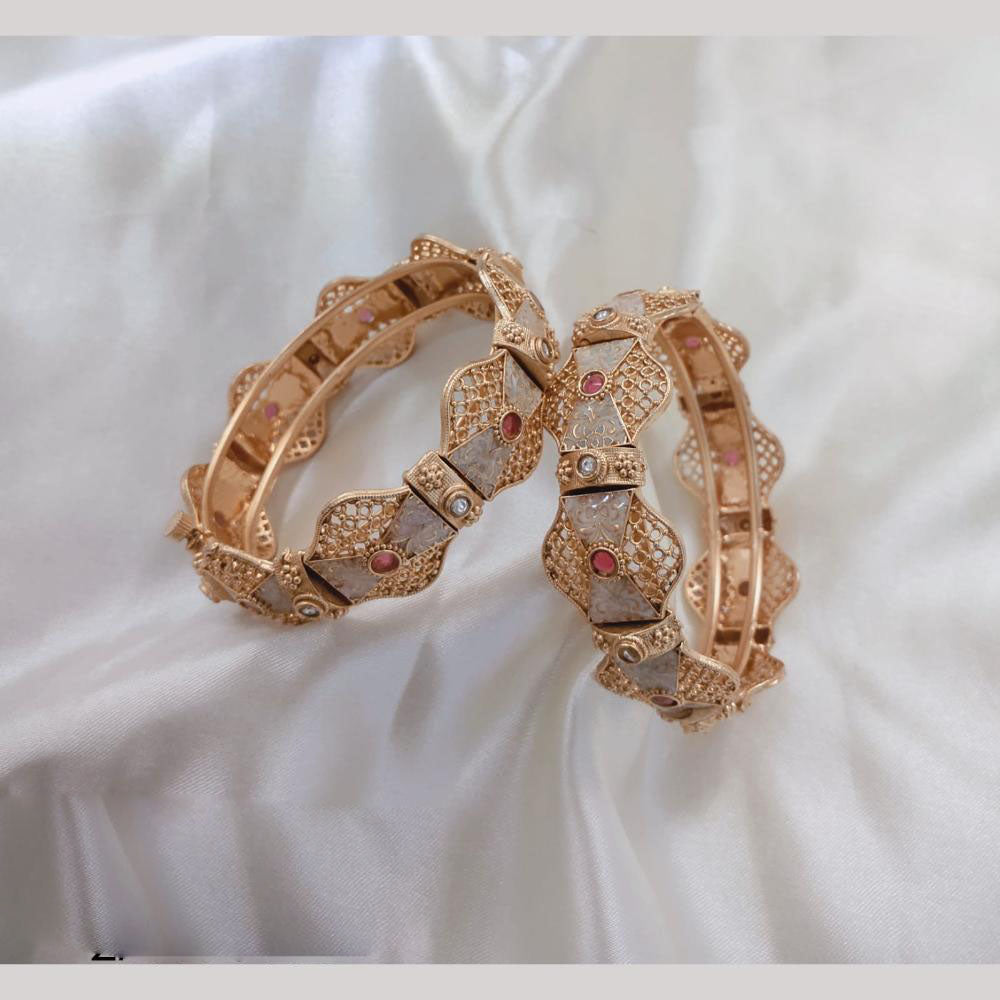 Lucentarts Jewellery Gold Plated Pota Stone And Meenakari Openable Bangles Set