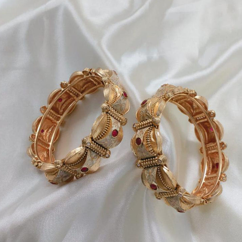 Lucentarts Jewellery Gold Plated Pota Stone And Meenakari Openable Bangles Set