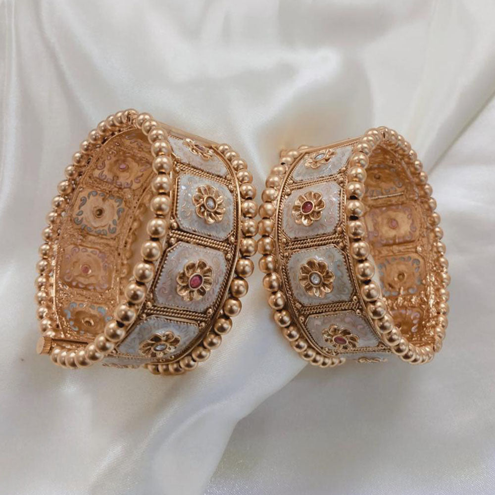 Lucentarts Jewellery Gold Plated Pota Stone And Meenakari Openable Bangles Set