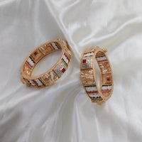 Lucentarts Jewellery Gold Plated Pota Stone And Pearl Meenakari Openable Bangles Set