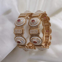 Lucentarts Jewellery Gold Plated Pota Stone And Pearl Meenakari Openable Bangles Set