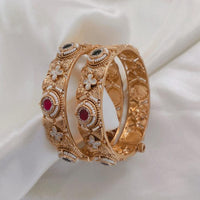 Lucentarts Jewellery Gold Plated Pota Stone And Pearl Meenakari Openable Bangles Set
