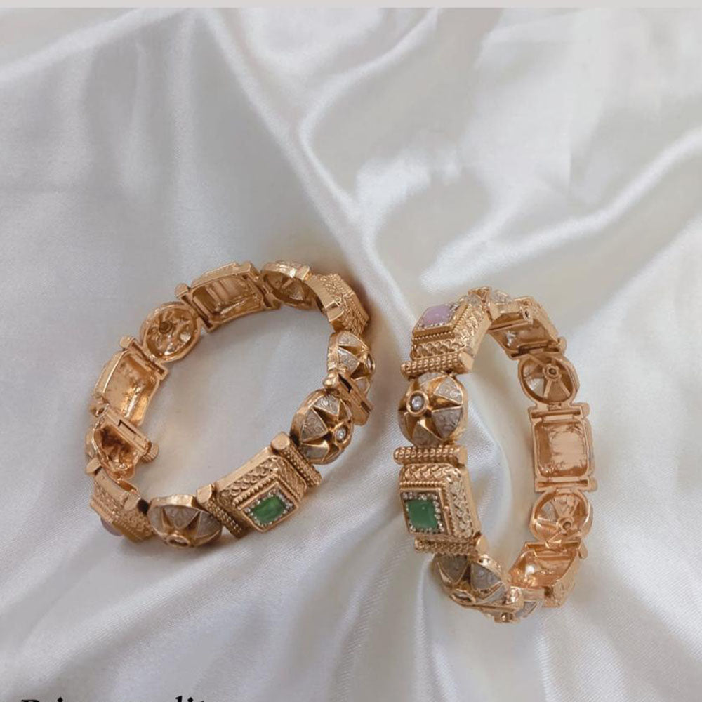 Lucentarts Jewellery Gold Plated Pota Stone And Pearl Meenakari Openable Bangles Set
